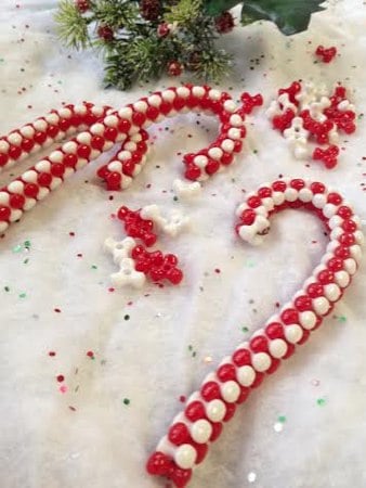 Beaded Woven Straw - Candy Cane Ornament