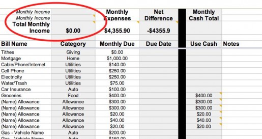 Budgeting Spreadsheet - Monthly Income