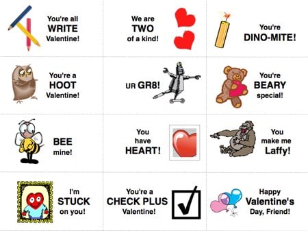 Free Classroom Valentine’s Day Printable Cards