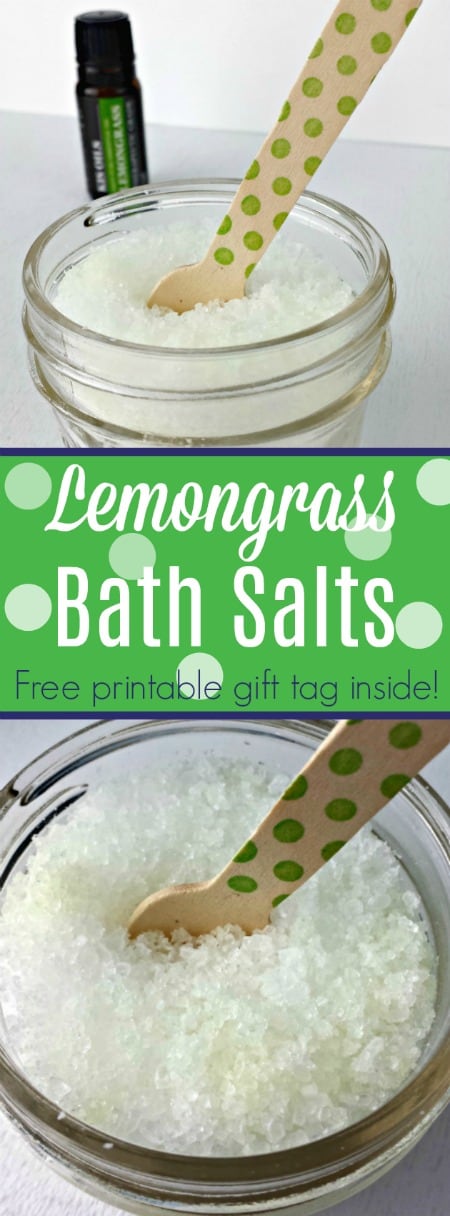 These lemongrass bath salts smell divine! Grab this DIY and the free printable gift tag inside!