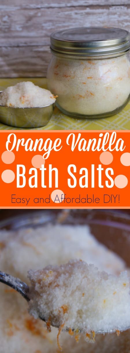 These orange vanilla bath salts smell divine! Make your own customized version at home for less than a buck!