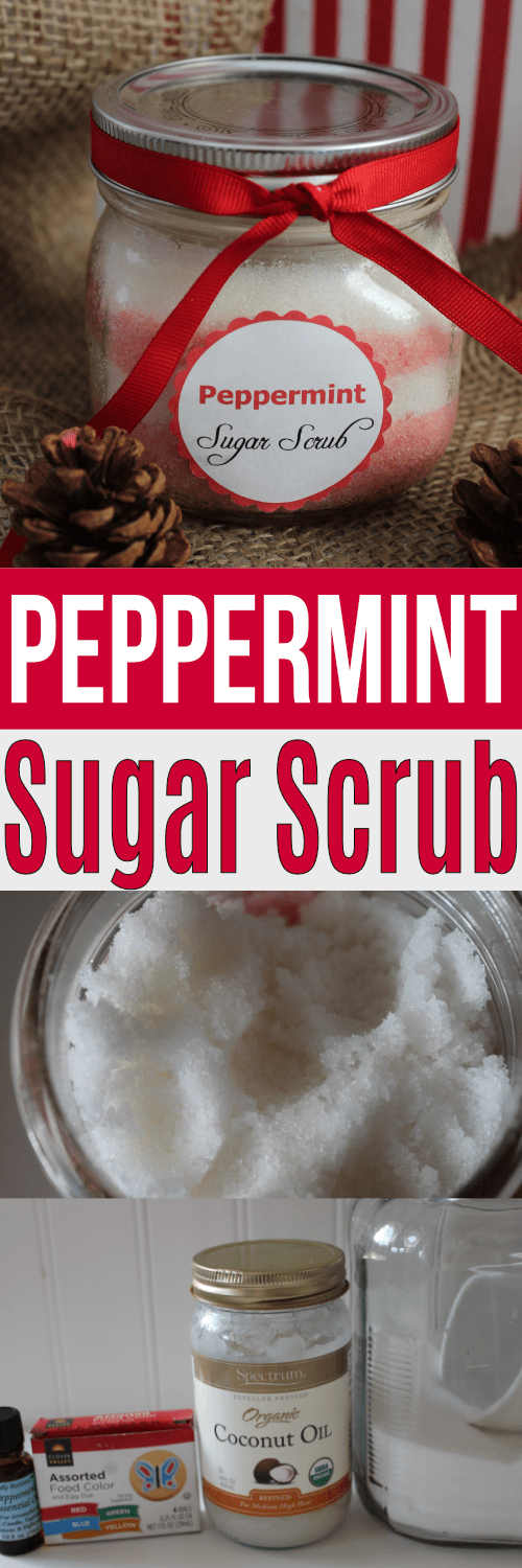 Easy Homemade Peppermint Sugar Scrub DIY. This has a free printable label to use if you are making batches as gifts!