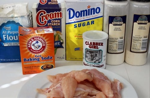 All of the ingredients you will need to make the Long John Silvers chicken batter recipe and yummy chicken planks!