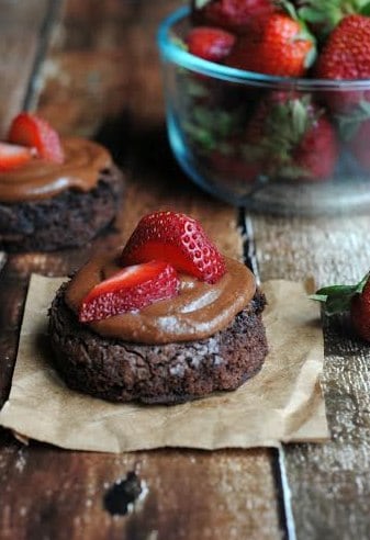 Chocolate Brownies with Nutella Frosting and Strawberries