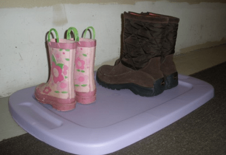 Tip: Use Storage Container Lid to Keep Floors Clean from Wet Shoes