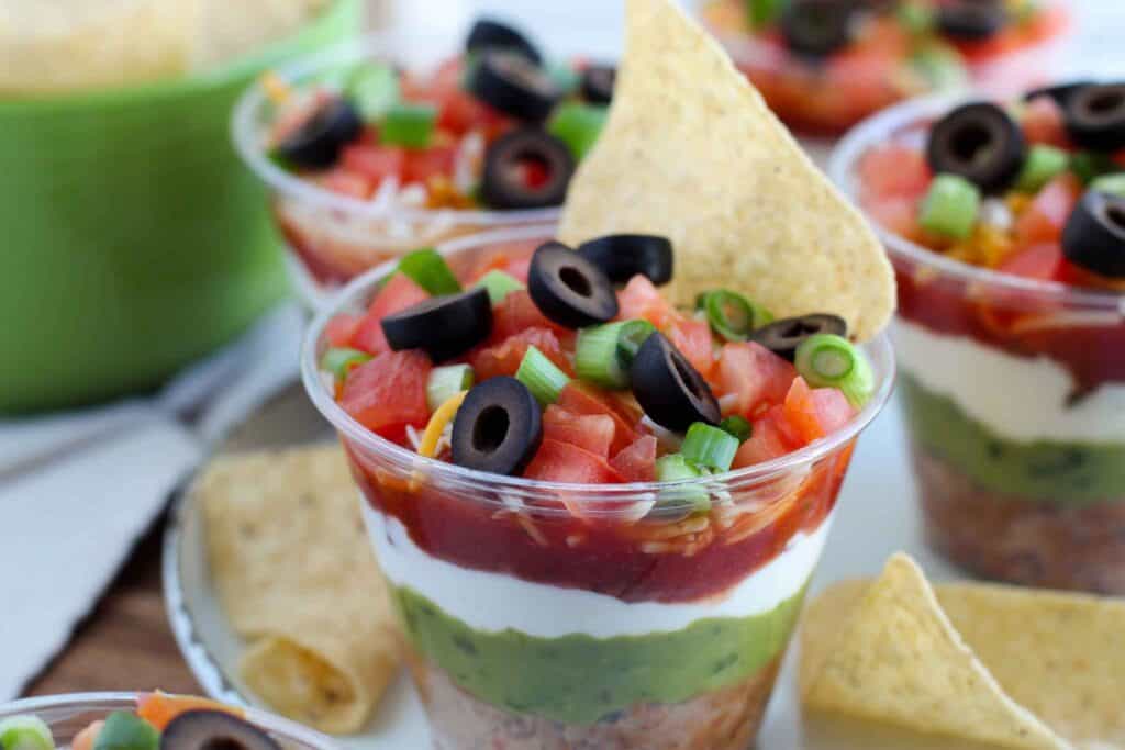 individual 7 layer dip cup up close